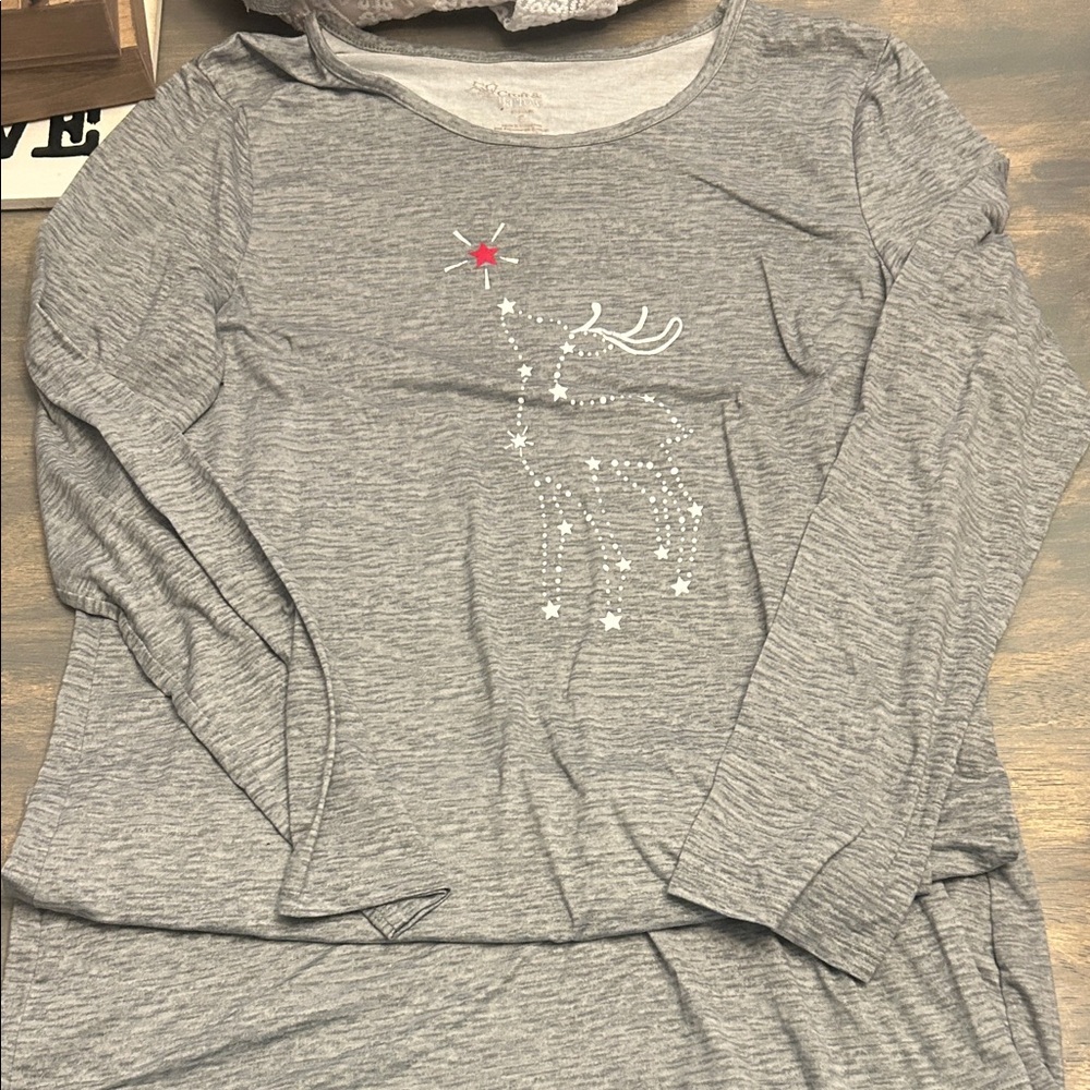 Gray Long Sleeve Reindeer Nightgown